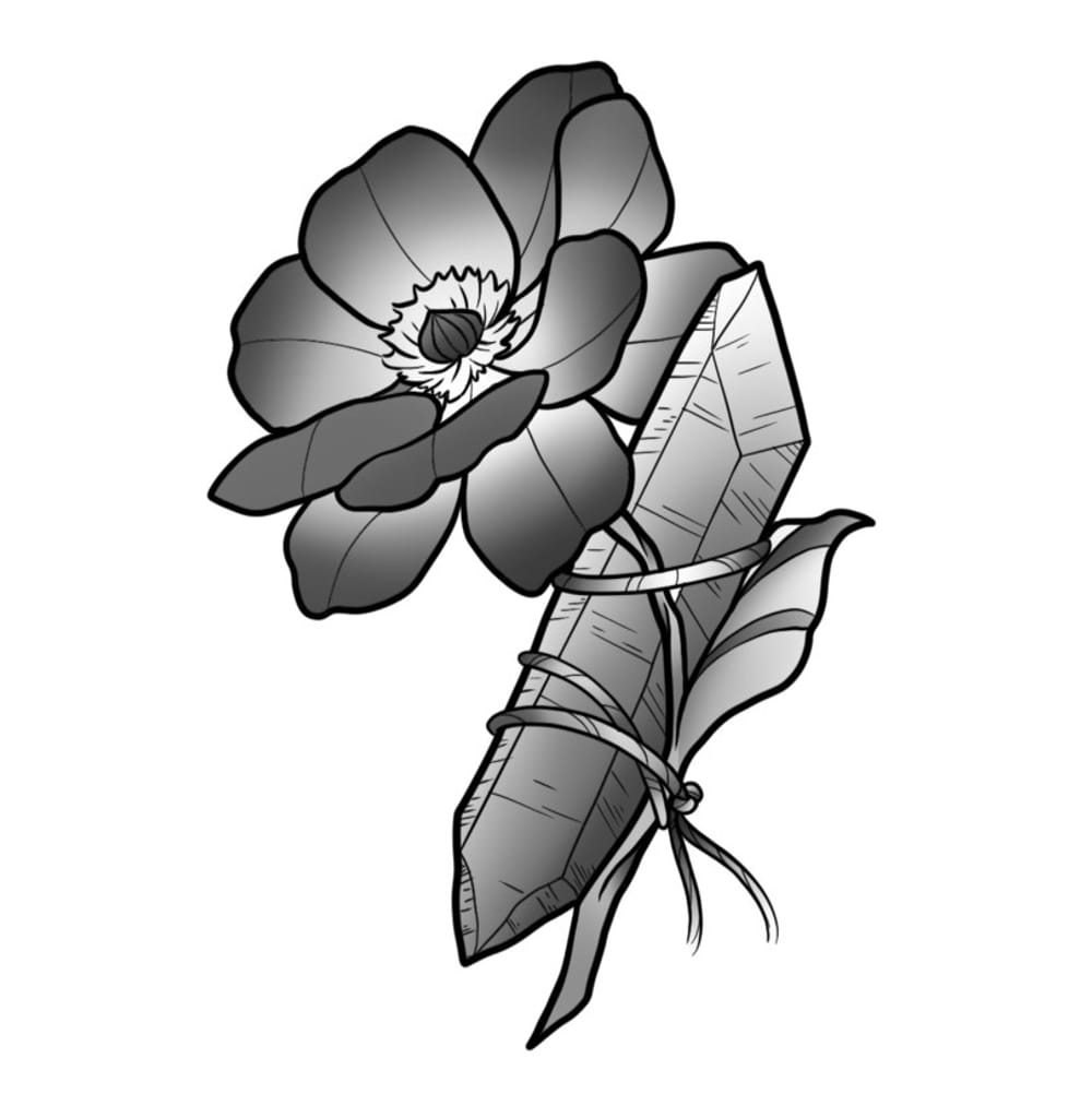 Floral tied to crystal 