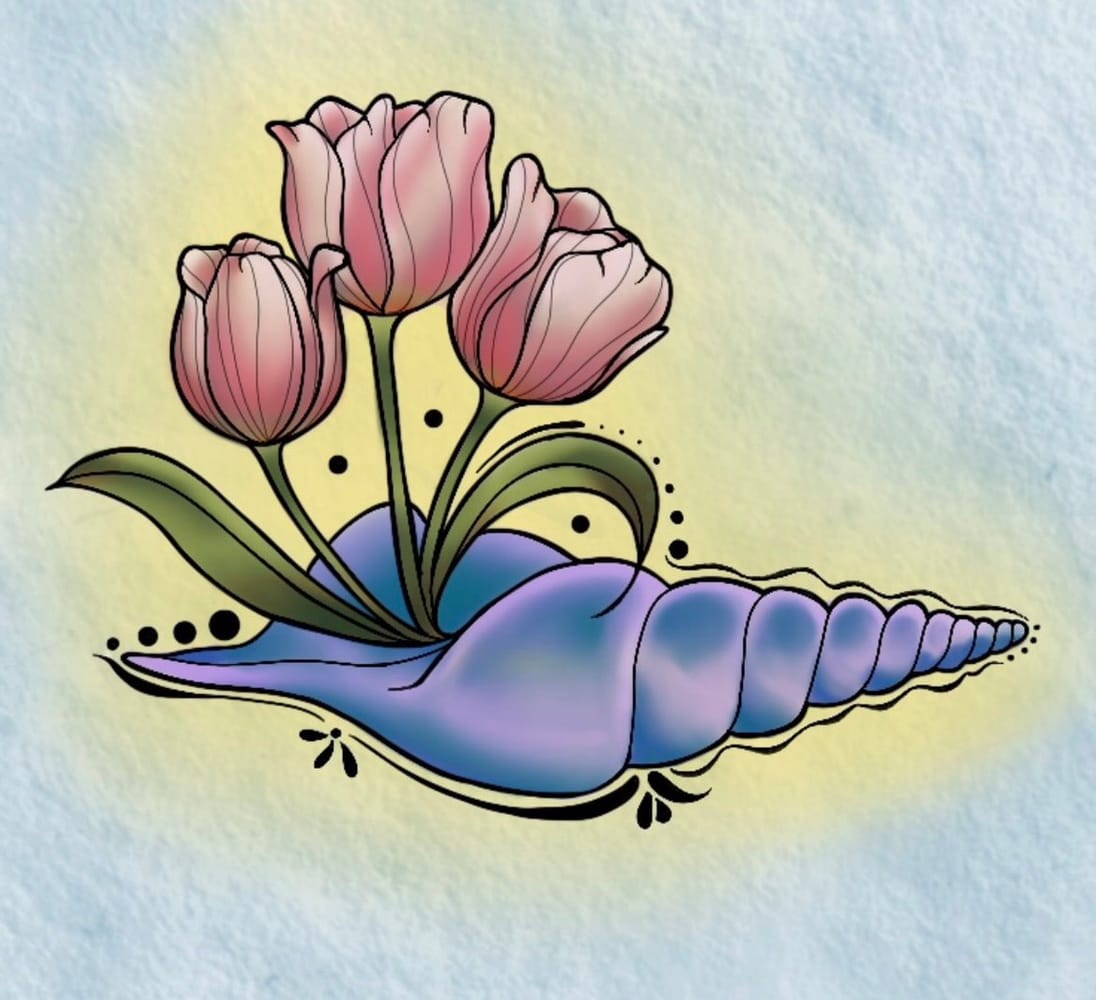cutie seashell + tulips