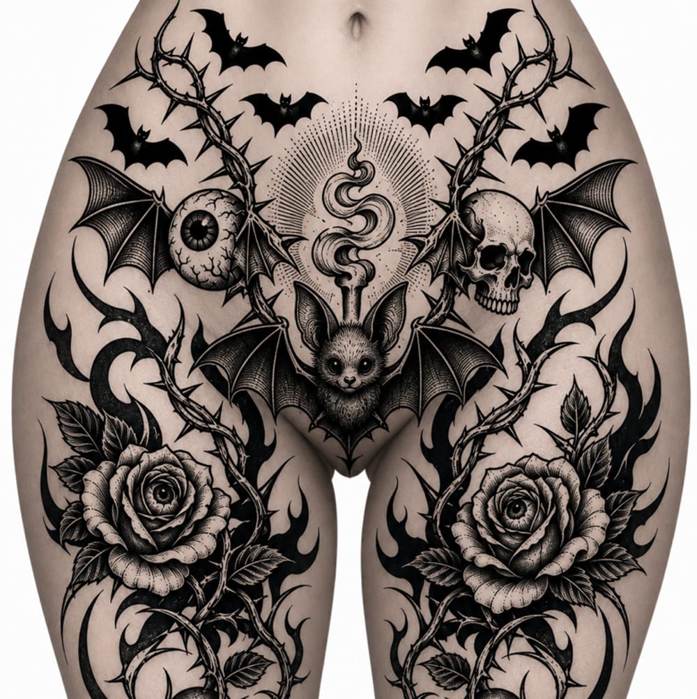 Dark Feminine Bat & Rose
