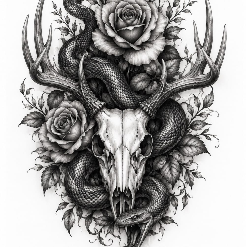 Serpent and skull floral