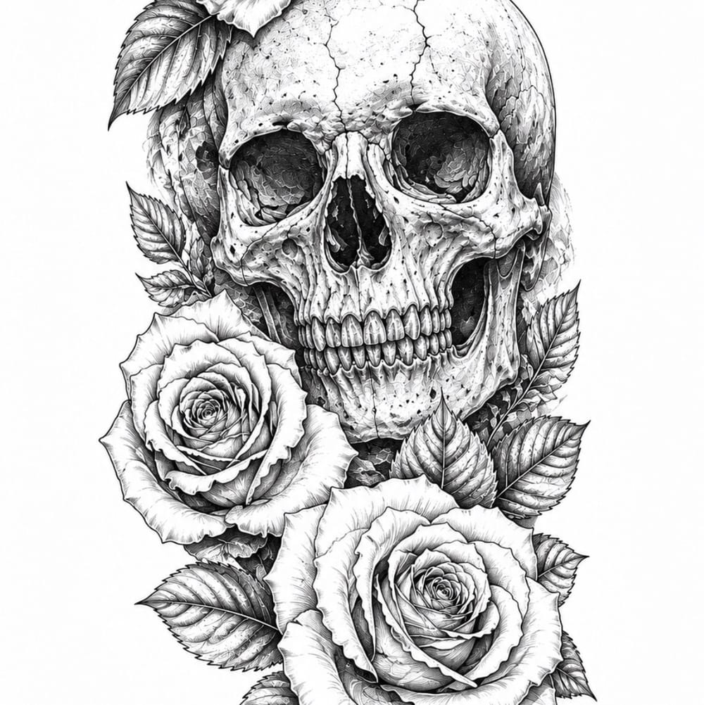 Skull and roses