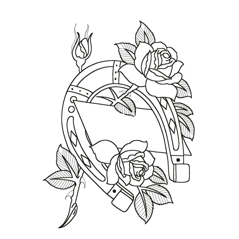 Horseshoe and rose stem