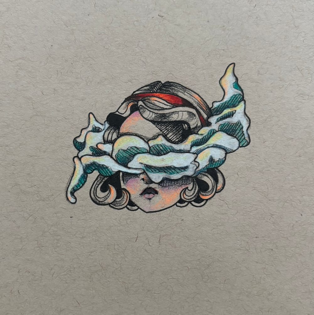 Girl with head in clouds