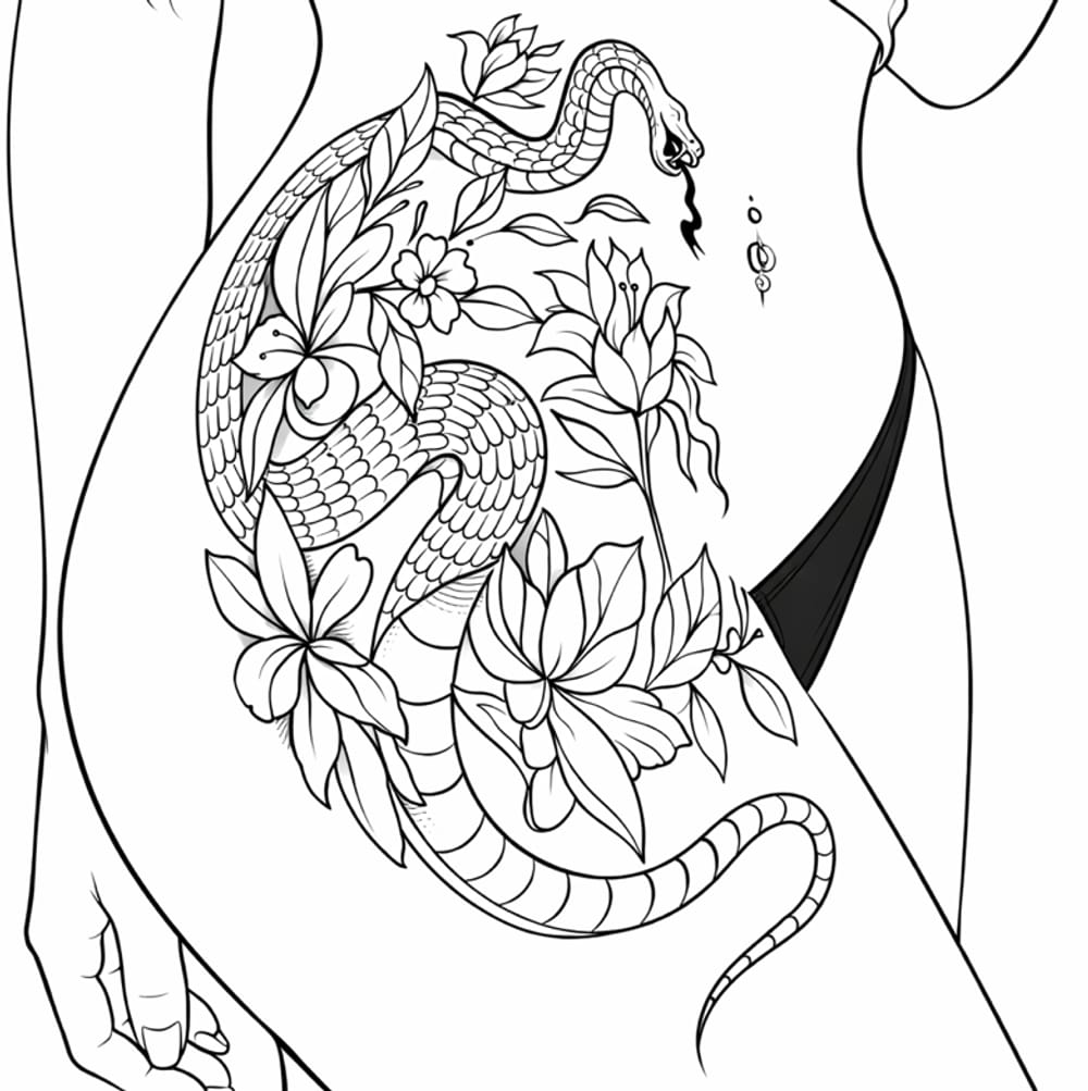 Snake and roses thigh 