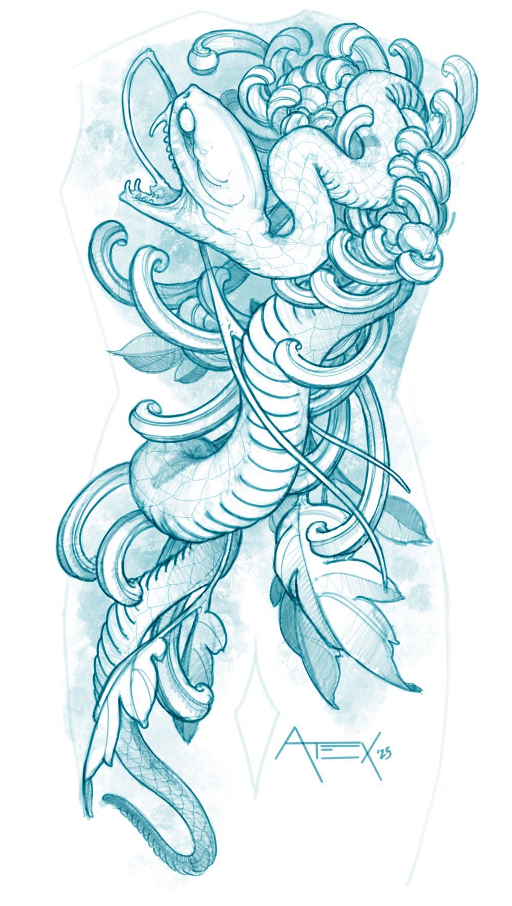 Snake and Chrysanthemum Backpiece