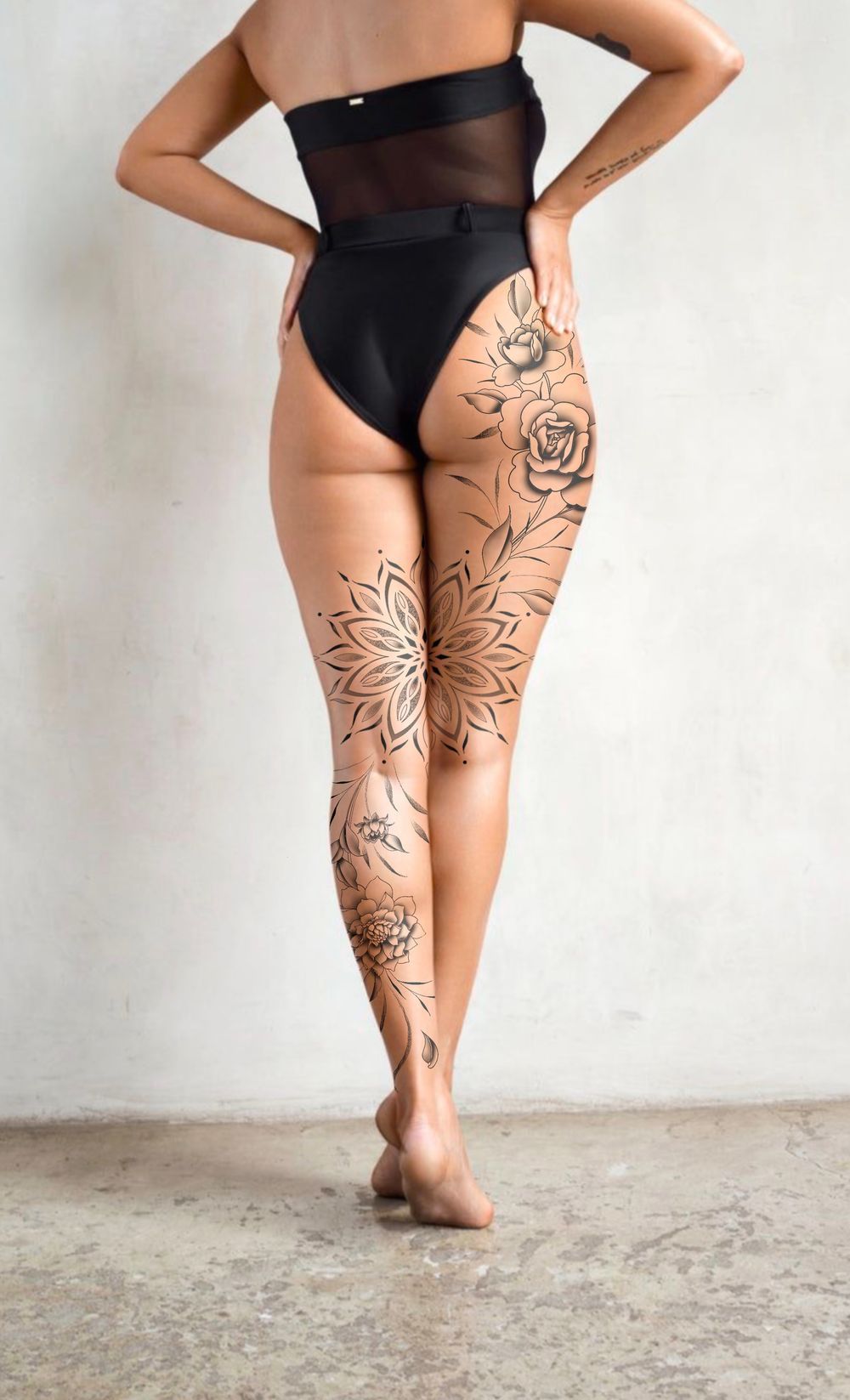 Split Mandala with floral ornaments on both legs