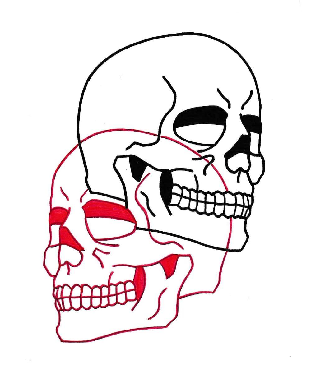 Red and Black Double Lined Skull No. 1
