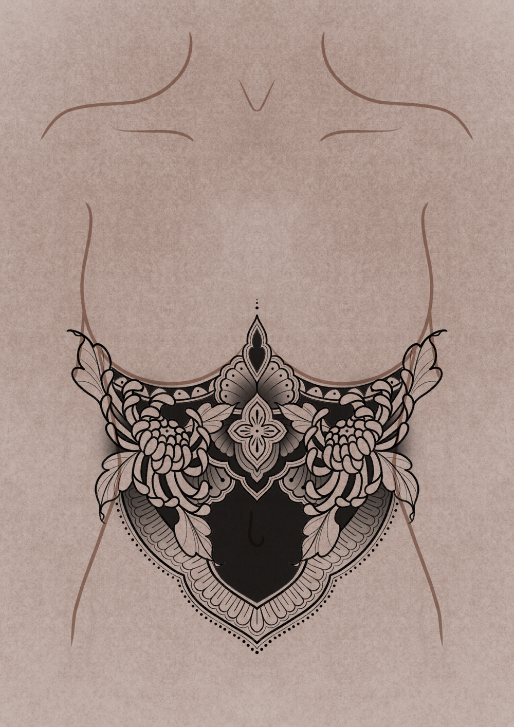 Blackwork ornamental stomach